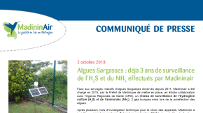 02/10/2018 - Algues Sargasses : déjà 3 ans de surveillance de l’H2S et du NH3 effectués par Madininair