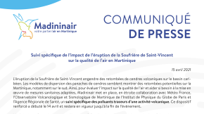 15/04/2021 - Suivi spécifique de l’impact de l’éruption de la Soufrière de Saint-Vincent  sur la qualité de l’air en Martinique